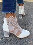 Lace Rhinestone Mesh Panel Crystal Chunky Heel Wedding Booties