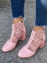 Lace Rhinestone Mesh Panel Crystal Chunky Heel Wedding Booties