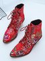 Floral Satin Chunky-Heel Pointed-Toe Booties