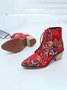 Floral Satin Chunky-Heel Pointed-Toe Booties
