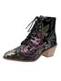 Floral Satin Chunky-Heel Pointed-Toe Booties