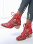 Floral Satin Chunky-Heel Pointed-Toe Booties