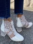 Lace Rhinestone Mesh Panel Crystal Chunky Heel Wedding Booties