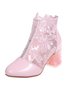 Lace Rhinestone Mesh Panel Crystal Chunky Heel Wedding Booties