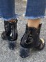 Lace Rhinestone Mesh Panel Crystal Chunky Heel Wedding Booties