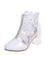 Lace Rhinestone Mesh Panel Crystal Chunky Heel Wedding Booties