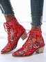Floral Satin Chunky-Heel Pointed-Toe Booties