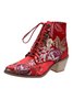 Floral Satin Chunky-Heel Pointed-Toe Booties