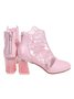 Lace Rhinestone Mesh Panel Crystal Chunky Heel Wedding Booties