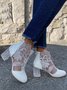 Lace Rhinestone Mesh Panel Crystal Chunky Heel Wedding Booties