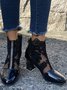 Lace Rhinestone Mesh Panel Crystal Chunky Heel Wedding Booties