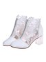 Lace Rhinestone Mesh Panel Crystal Chunky Heel Wedding Booties