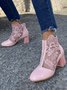 Lace Rhinestone Mesh Panel Crystal Chunky Heel Wedding Booties