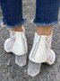Lace Rhinestone Mesh Panel Crystal Chunky Heel Wedding Booties