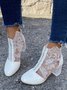 Lace Rhinestone Mesh Panel Crystal Chunky Heel Wedding Booties