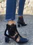 Lace Rhinestone Mesh Panel Crystal Chunky Heel Wedding Booties