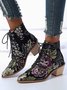 Floral Satin Chunky-Heel Pointed-Toe Booties