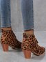 Leopard Print Plain Faux Leather Chunky Heel Boots