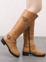 Buckle Zip Casual Straight Boots