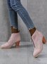 Leopard Print Plain Faux Leather Chunky Heel Boots