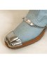 Denim Panel Fringed Western Cowboy Boots with Chain