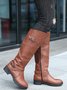 Buckle Zip Casual Straight Boots