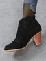 Leopard Print Plain Faux Leather Chunky Heel Boots