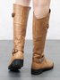 Buckle Zip Casual Straight Boots