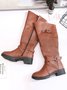 Buckle Zip Casual Straight Boots