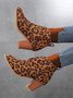 Leopard Print Plain Faux Leather Chunky Heel Boots
