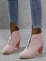 Leopard Print Plain Faux Leather Chunky Heel Boots