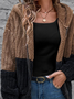 Fluff/Granular Fleece Fabric Color Block Hoodie Teddy Jacket