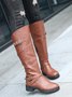 Buckle Zip Casual Straight Boots