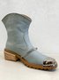 Denim Panel Fringed Western Cowboy Boots with Chain
