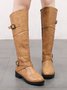 Buckle Zip Casual Straight Boots