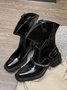 Denim Panel Fringed Western Cowboy Boots with Chain