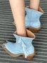 Denim Panel Fringed Western Cowboy Boots with Chain
