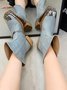 Denim Panel Fringed Western Cowboy Boots with Chain
