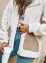 Shawl Collar Color Block Loose Fluff/Granular Fleece Fabric Teddy Jacket