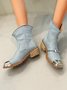 Denim Panel Fringed Western Cowboy Boots with Chain