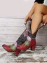Vintage Ethnic Patchwork Floral Chunky Heel Boots