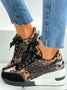 Leopard Gold Solid Color Cutout Mesh Casual Sneakers