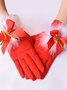 Christmas Red Feather Bell Christmas Gloves Holiday Party Matching Gloves Stretch Gloves