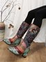 Vintage Ethnic Patchwork Floral Chunky Heel Boots