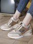Leopard Gold Solid Color Cutout Mesh Casual Sneakers