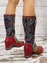 Vintage Ethnic Patchwork Floral Chunky Heel Boots