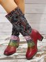 Vintage Ethnic Patchwork Floral Chunky Heel Boots