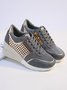 Leopard Gold Solid Color Cutout Mesh Casual Sneakers
