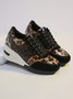 Leopard Gold Solid Color Cutout Mesh Casual Sneakers