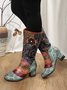 Vintage Ethnic Patchwork Floral Chunky Heel Boots